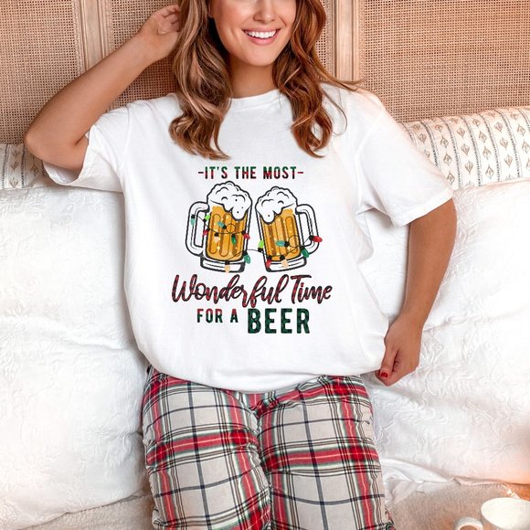 Tops - Most Wonderful Time For Beer Funny Graphic Tshirt Unisex Christmas Holiday Tee